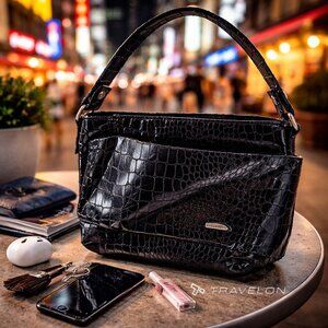 Travelon RFID Blocking Faux Croc Shoulder Bag Evening Travel Purse